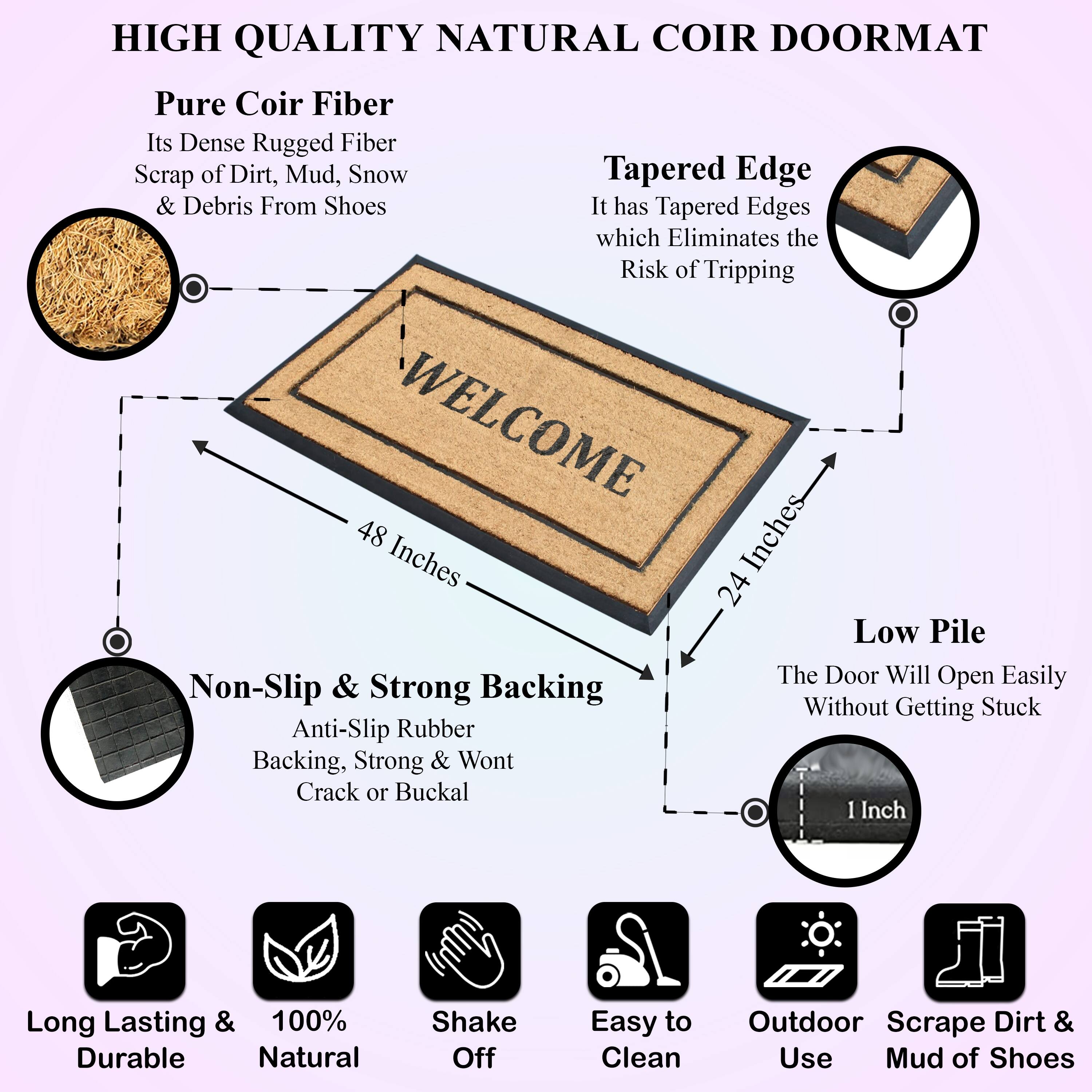 A1HC Entrance Door Mats, 24" x 48", Durable Large Outdoor Rug, Rubber